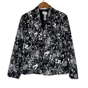 Villager by Liz Claiborne Black Floral Maximal Cotton Blazer Jacket Size 12
